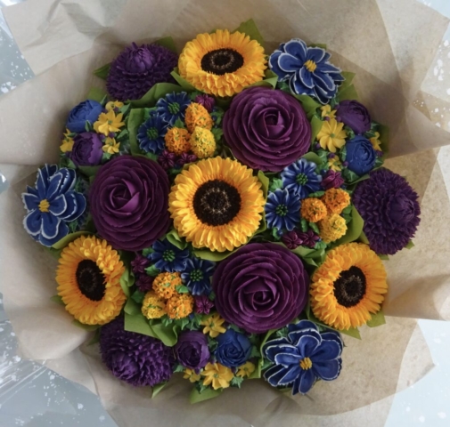 "Large Cupcake Bouquet with Sunflowers"