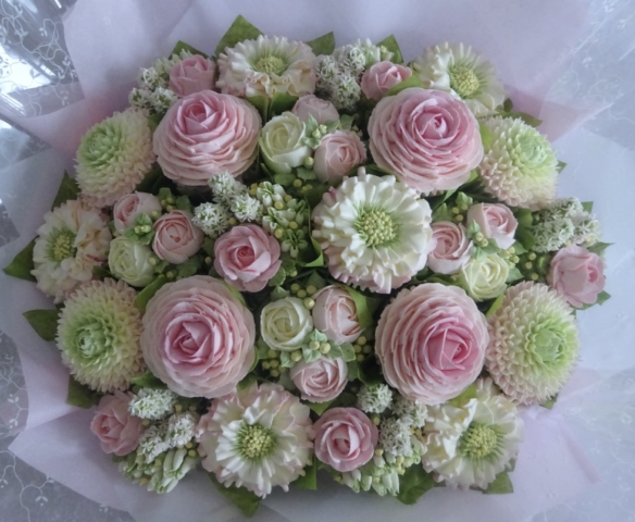 "Extra Large Cupcake Bouquet Pinks, Greens, Whites"