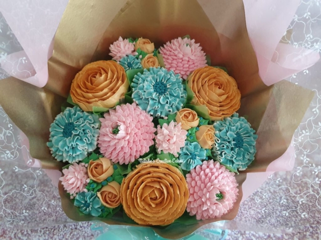 "Medium Deluxe Bouquet Pinks, Gold, Teal"