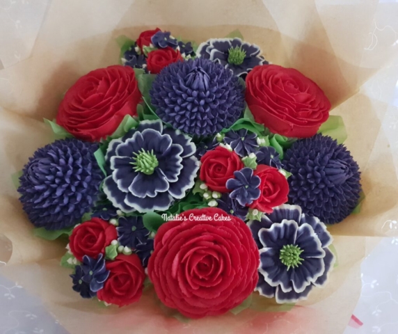 "Medium Deluxe Cupcake Bouquet Red, Purple"