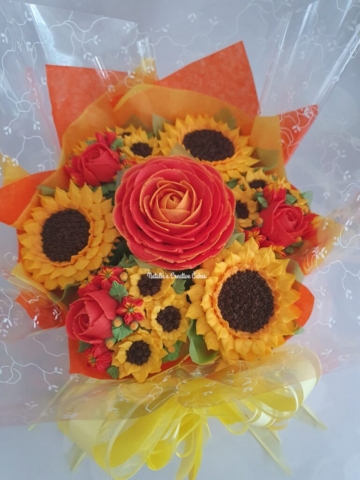 "Small Deluxe Cupcake Bouquet Sunflowers, Oranges"