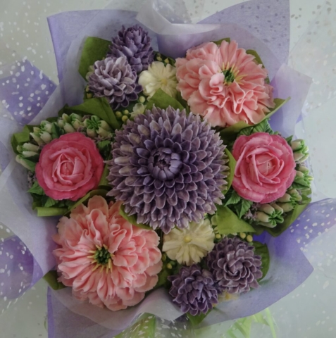 "Small Bouquet in Purple, Pink, White"