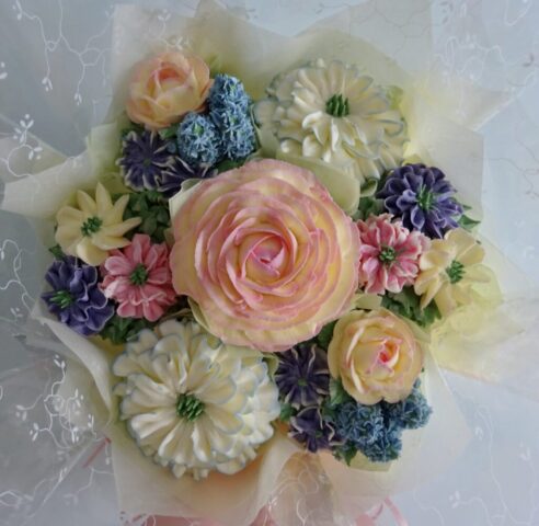 Small "Deluxe Cupcake Bouquet Blush Pinks, Lemon, Lilac"