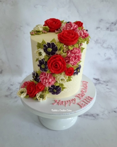 "Buttercream Floral Cake with Stencilling"