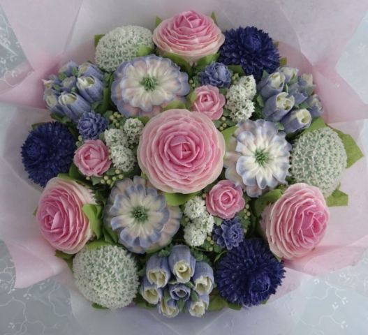 "Large Cupcake Bouquet Deep Pinks, Purples, Lilac"
