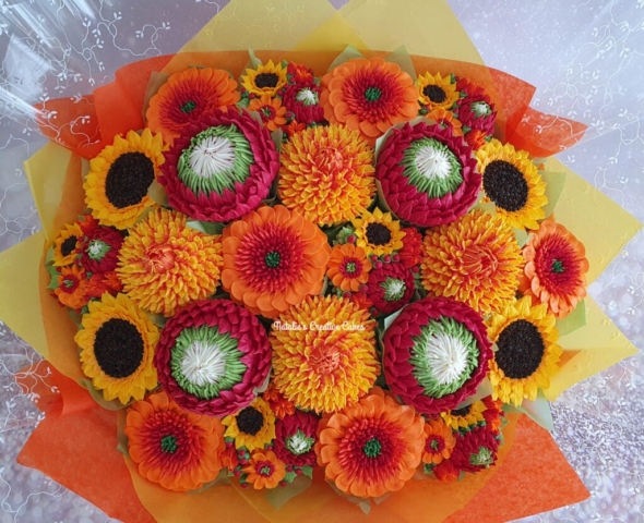 "Extra Large Cupcake Bouquet Reds, Oranges"