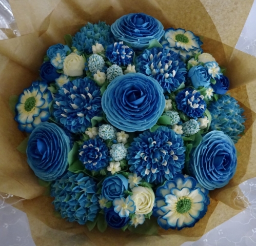 "Large Cupcake Bouquet Deep Blues"