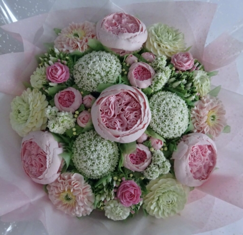 "Large Cupcake Bouquet Baby Pink, Green and White"