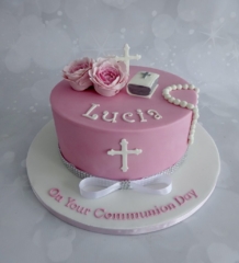 "Girls Peony Communion Cake"