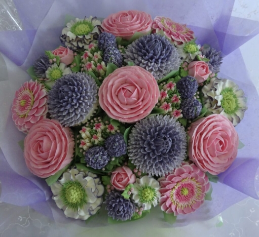 "Large Cupcake Bouquet Pale Pinks and Lilacs"