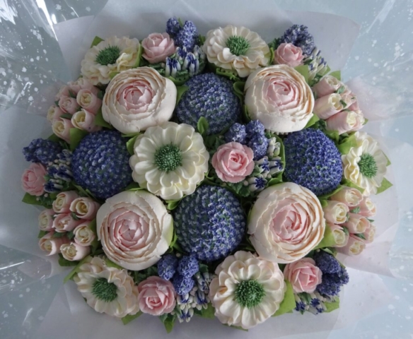"Extra Large Cupcake Bouquet Pinks and Violets"