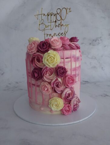 "Shades of Pink Floral Drip Cake"