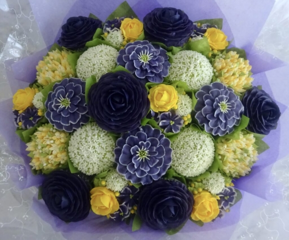 "Extra Large Cupcake Bouquet Purple, Yellow, White"