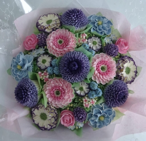 "Large Cupcake Bouquet Pink, White, Purple"