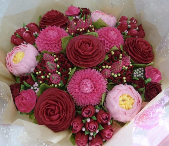 "Large Cupcake Bouquet Burgundy and Pink"