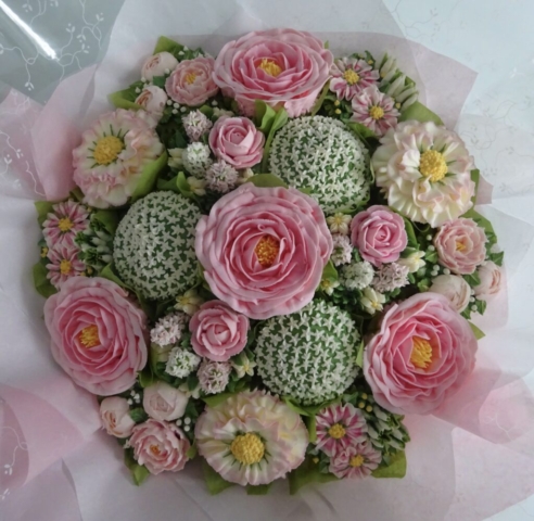 "Large Cupcake Bouquet Pinks, White"