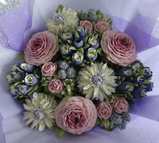 "Medium Deluxe Cupcake Bouquet in Dusky Pinks and Purples"