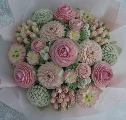 "Large Cupcake Bouquet in Blush Pinks"