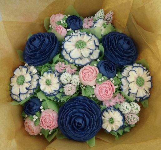 "Medium Deluxe Cupcake Bouquet in Navy and Pink"