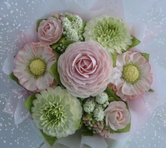 S"mall Deluxe Cupcake Bouquet Baby Pink and Sage Green"