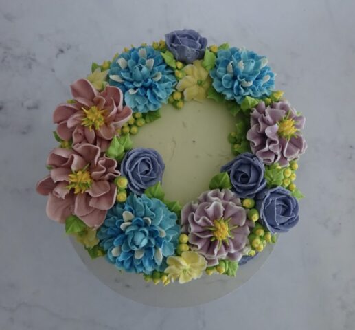 "Floral Buttercream Cake Spring Top View"