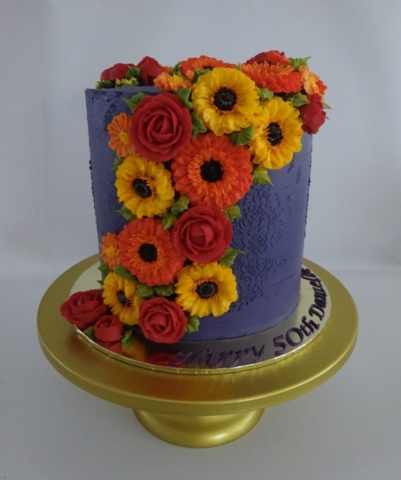 "Buttercream Floral Cake with Stencilling"