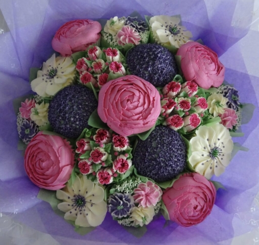 "Large Cupcake Bouquet Purples, Pinks"