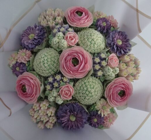 "Large Cupcake Bouquet Pastel Pink, Purple, White"