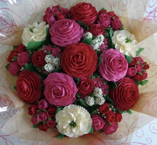 "Large Cupcake Bouquet Red, Pink, White"