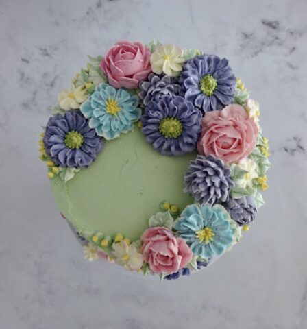 "Cascading Florals Cake Spring Top View"