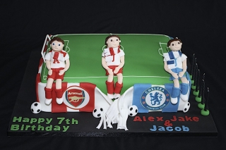 "Arsenal and Chelsea Football Pitch Cake"