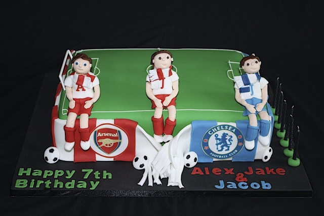 "Arsenal and Chelsea Football Pitch Cake"