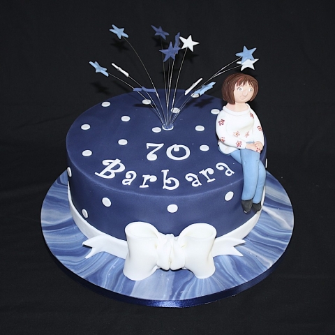 "Navy Polka Dot Cake with Character"