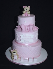 "Pink Teddy Three Tier Christening Cake"