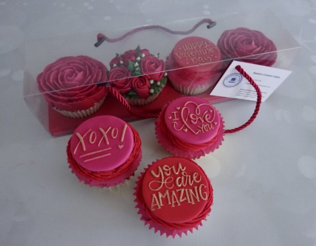 "Deluxe Box of Four Valentines Cupcakes"
