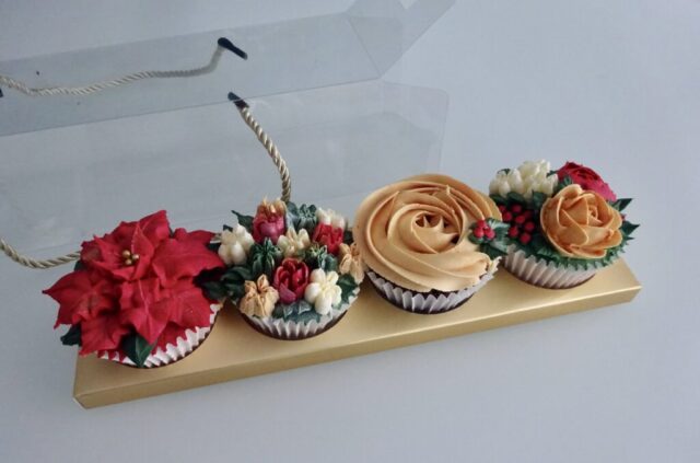 "Deluxe Box of Four Christmas Cupcakes"