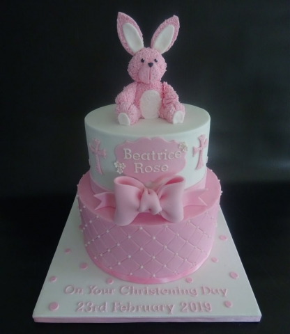 "Girls Bunny Christening Cake"