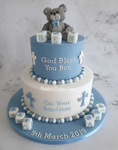 "Boys Teddy Baptism Cake"