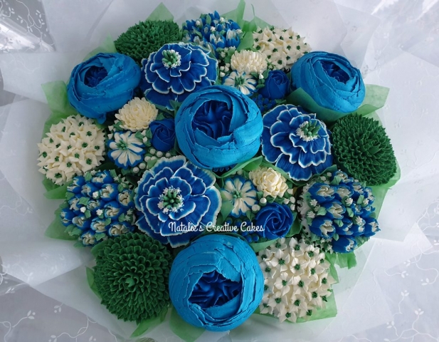 "Large Cupcake Bouquet Blues"