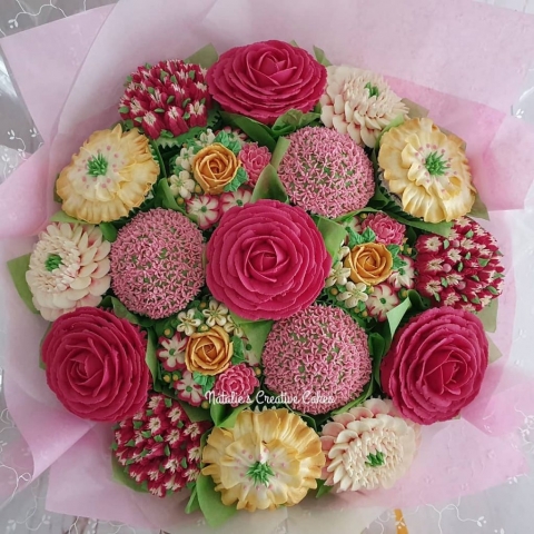 "Large Cupcake Bouquet Gold and Pink"
