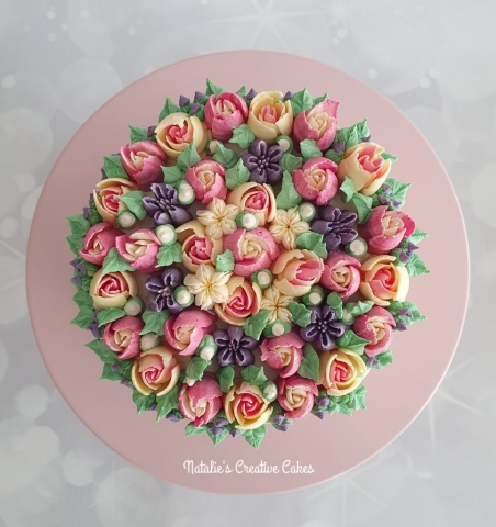 "Buttercream Floral Cake Top View"