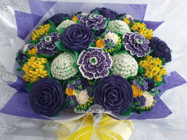 "Extra Large Cupcake Bouquet Purple and Yellow"