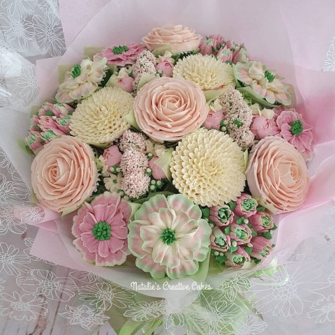 "Large Cupcake Bouquet in Blush and Green"