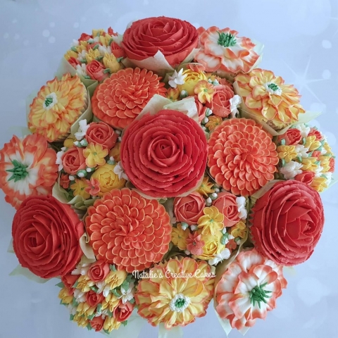 "Large Cupcake Bouquet Tangerines and Sunflower"