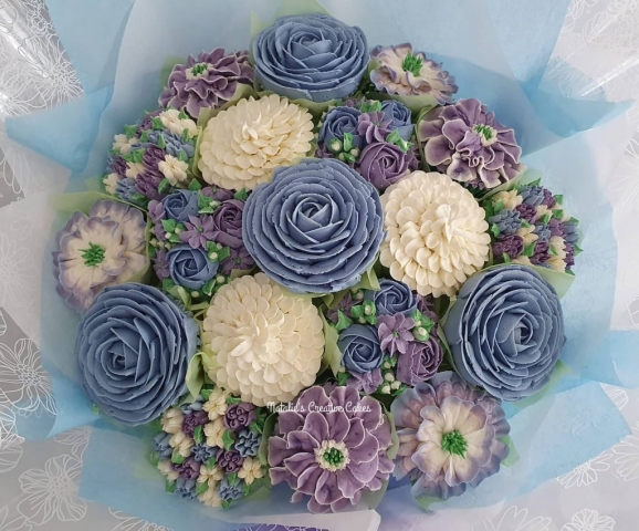 "Large Cupcake Bouquet in Bluebell and Lilac"