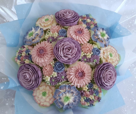 Large "Cupcake Bouquet Lilac, Dusky Pink, Baby Blue"