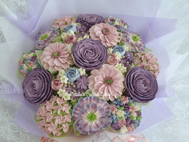 Large "Cupcake Bouquet Lilac, Dusky Pink, Baby Blue"