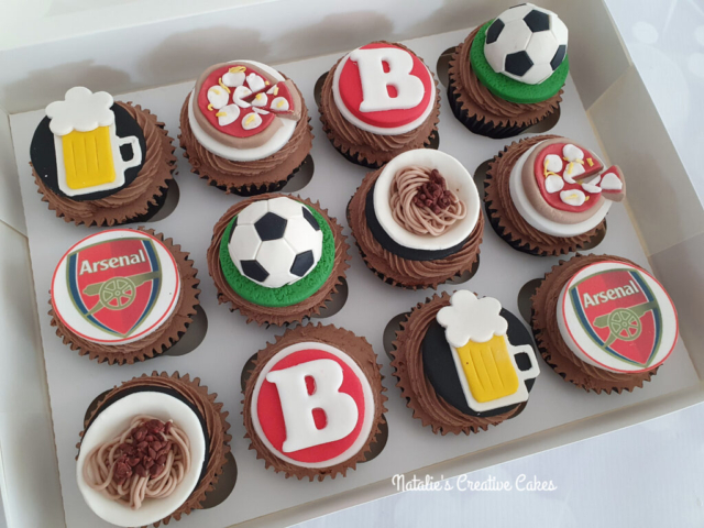 "Spaghetti, pizza and Football Cupcakes"
