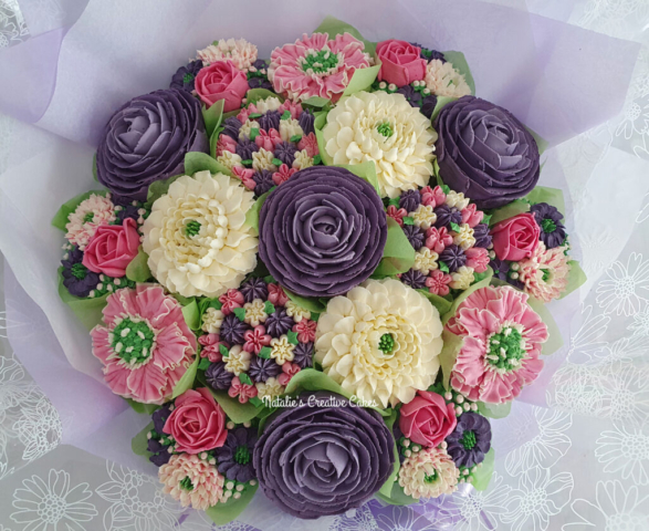 "Large Cupcake Bouquet in Pink, White, Purple"