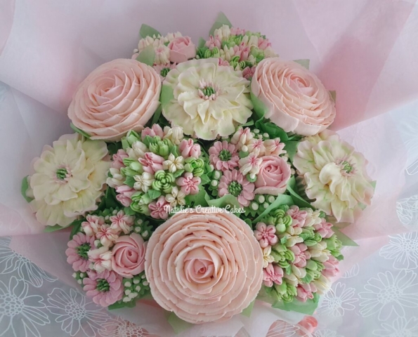 "Medium Deluxe Bouquet in Pinks, Greens, Ivory"